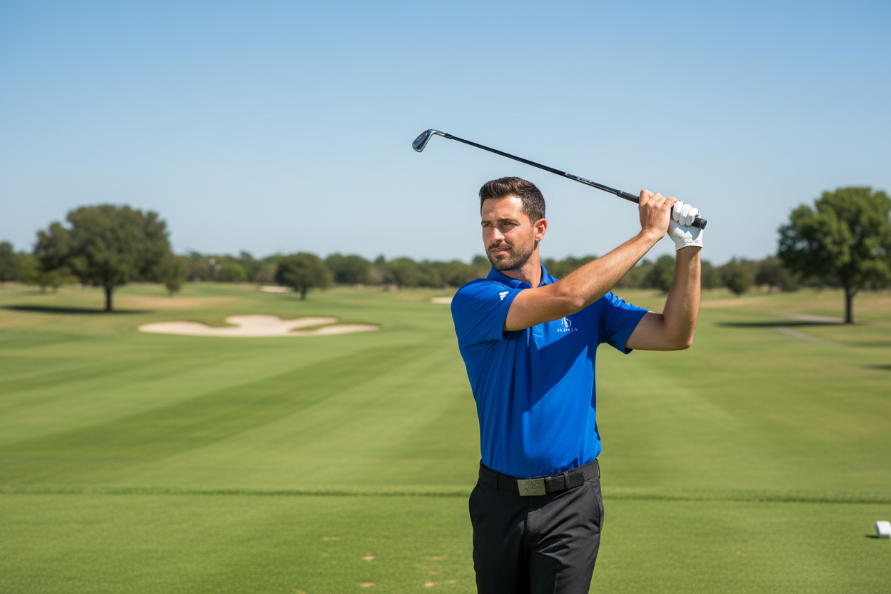 Golfer in Collegiate Royal Adidas Sport Polo
